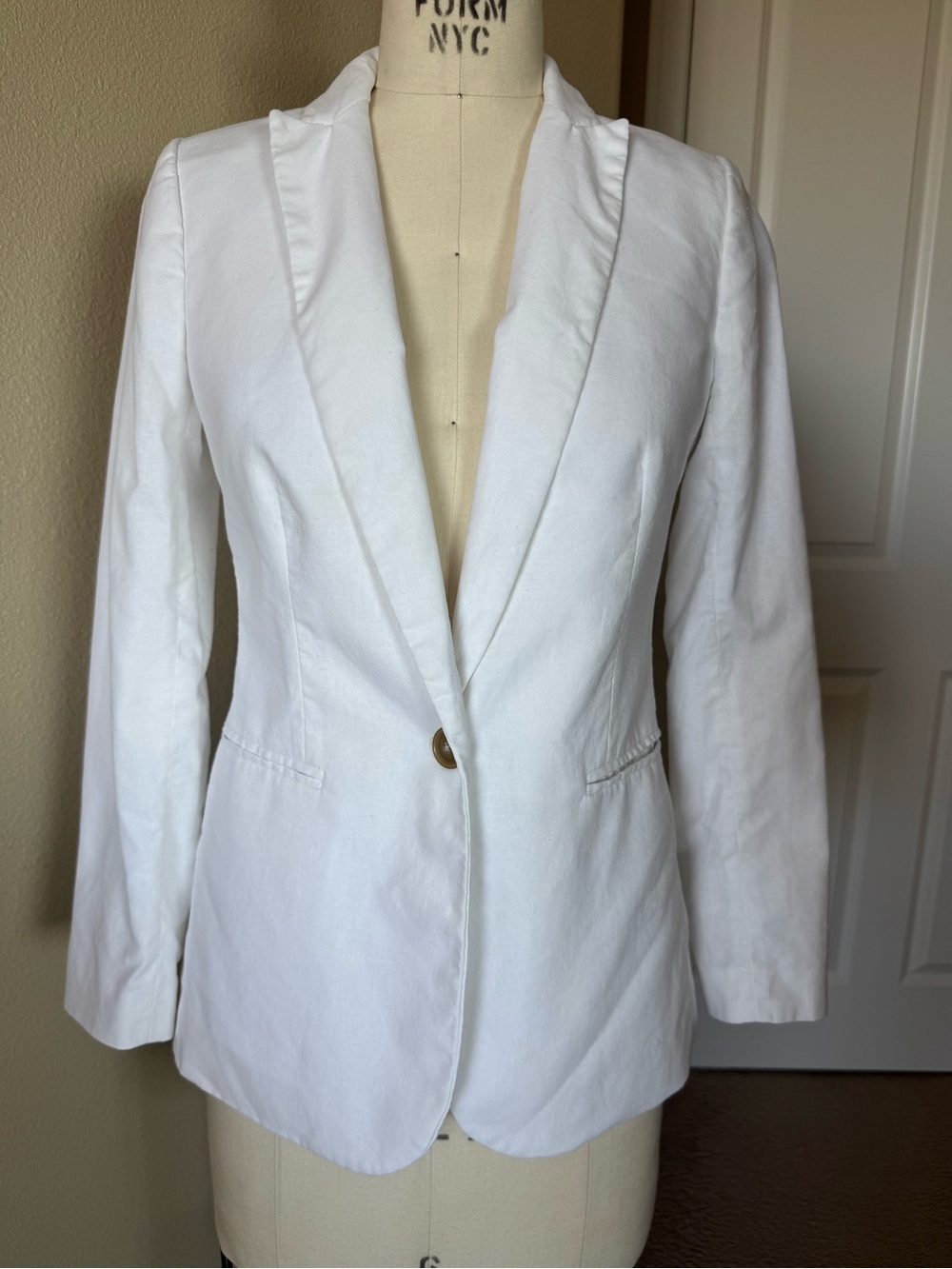 J. Crew Linen-Cotton Blend White Single-Button Tailored Blazer